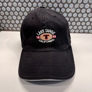 Vintage Lake Tahoe Corduroy Strap Back Cap Hat Black Embroidered ADG American